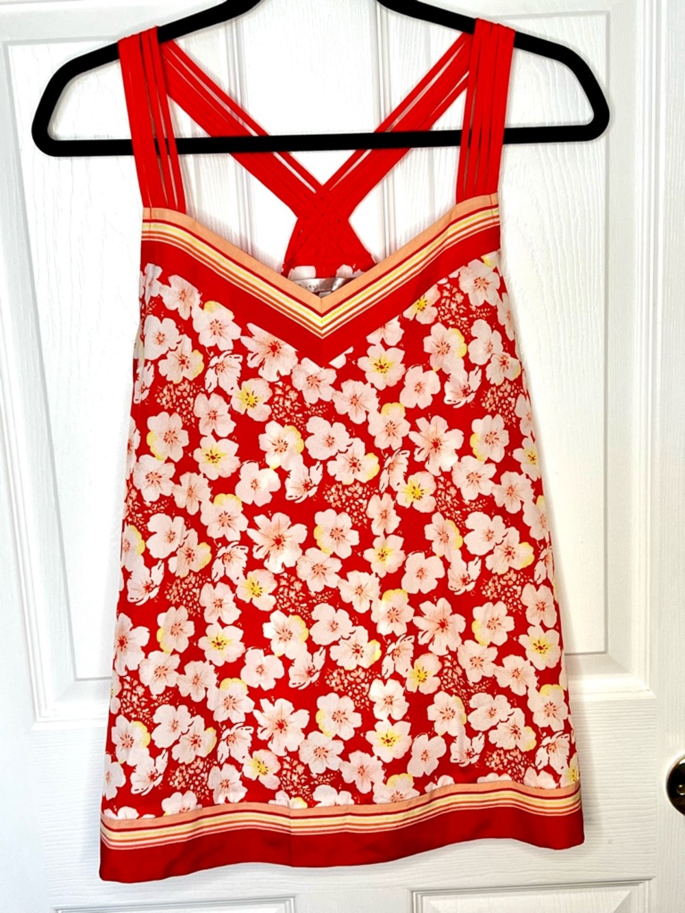 LC Lauren Conrad Floral Crossback Tank Top Orange Blossom Boho Summer Medium